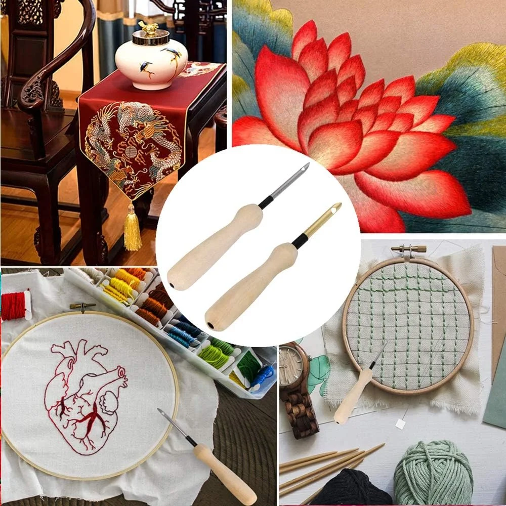XIXILINRUIYUN ست قلم سوزن گلدوزی 2 عددی و نخکش، دسته چوبی، ابزار بافندگی سوزن پانچ گلدوزی خیاطی برای تزئینات تکه دوزی و دوخت صنایع دستی DIY XIXILINRUIYUN ست قلم سوزن گلدوزی 2 عددی و نخکش، دسته چوبی، ابزار بافندگی سوزن پانچ گلدوزی خیاطی برای تزئینات تکه دوزی و دوخت صنایع دستی DIY