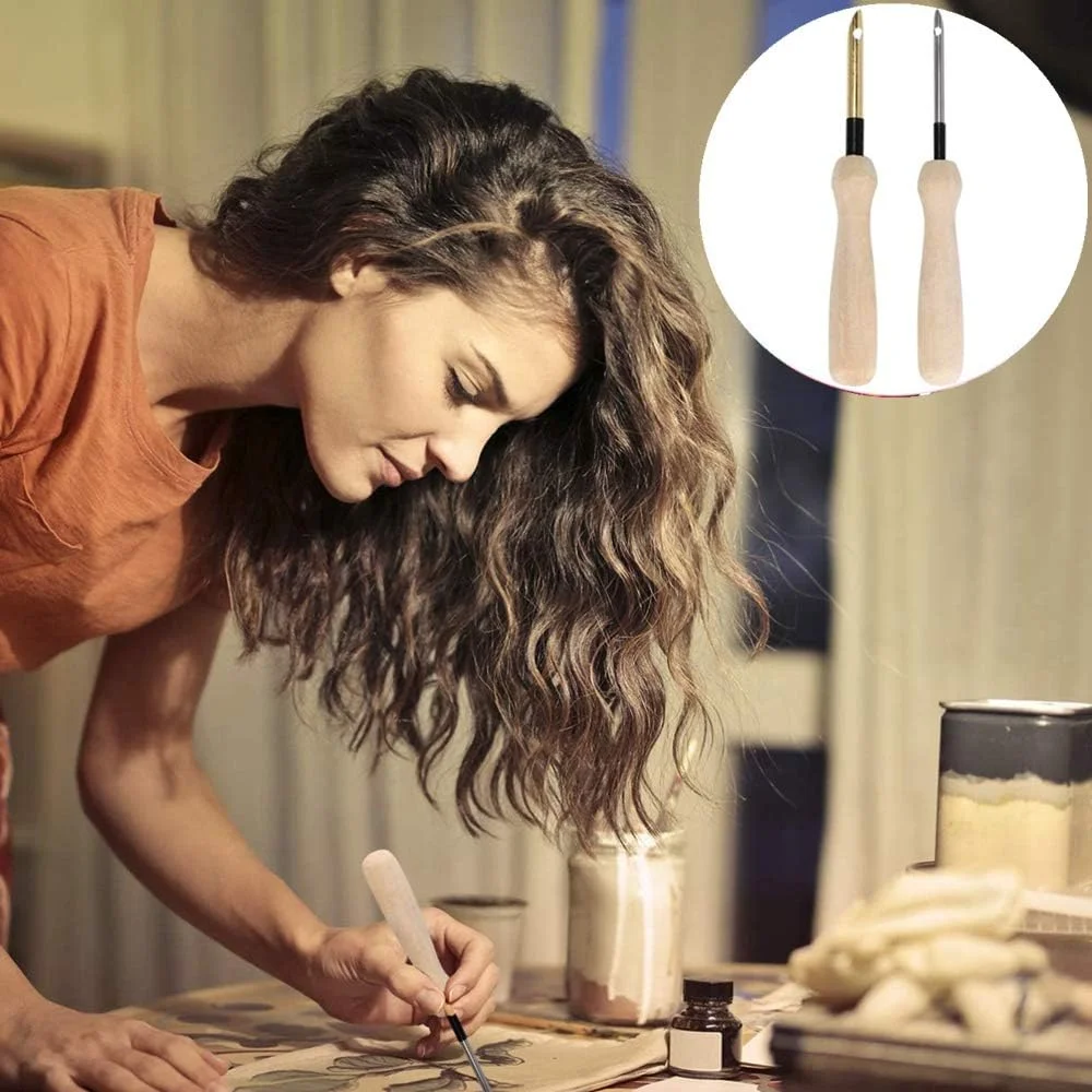 XIXILINRUIYUN ست قلم سوزن گلدوزی 2 عددی و نخکش، دسته چوبی، ابزار بافندگی سوزن پانچ گلدوزی خیاطی برای تزئینات تکه دوزی و دوخت صنایع دستی DIY XIXILINRUIYUN ست قلم سوزن گلدوزی 2 عددی و نخکش، دسته چوبی، ابزار بافندگی سوزن پانچ گلدوزی خیاطی برای تزئینات تکه دوزی و دوخت صنایع دستی DIY