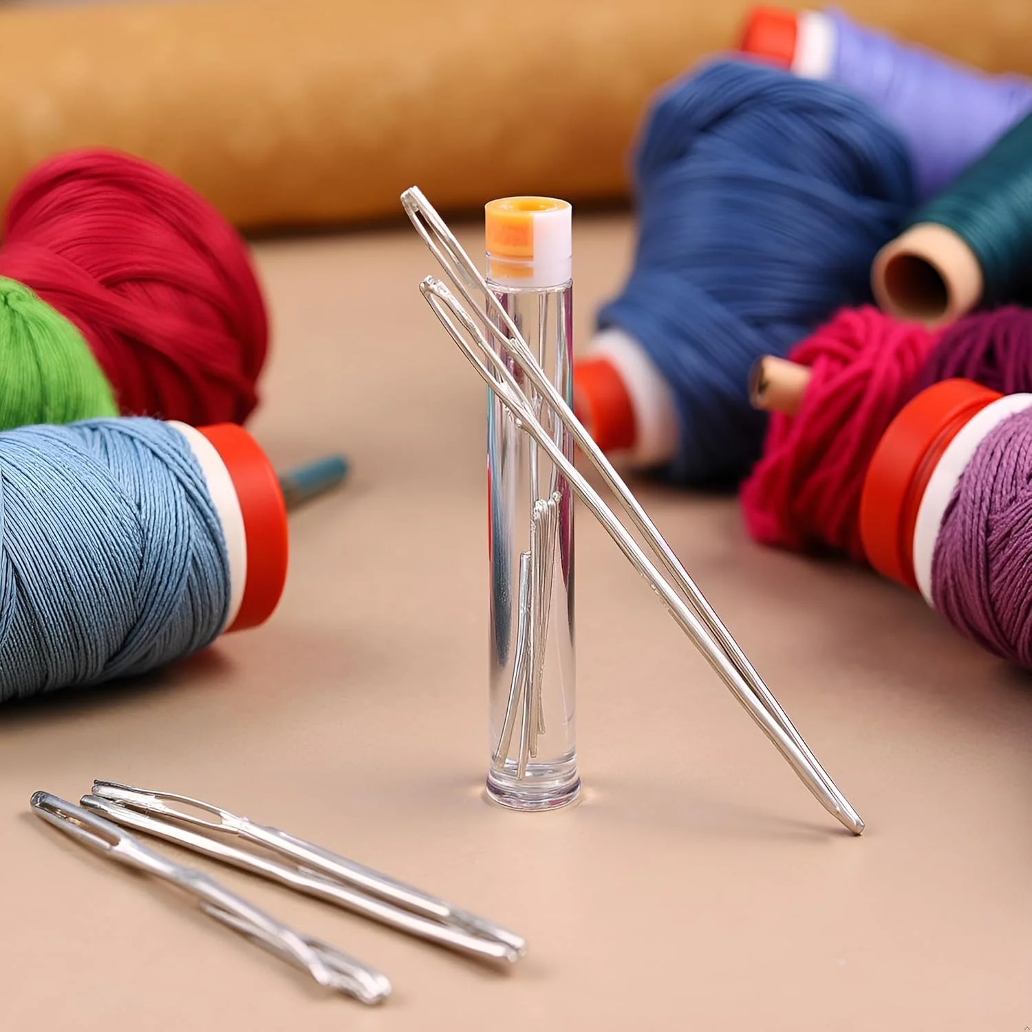 یوان هولومید ست 9 عددی سوزن فلزی چشم بزرگ نقره ای، سوزن های خیاطی چشم بزرگ، ابزار گلدوزی استیل ضد زنگ، لوازم خیاطی چرمی، سوزن های تیز خیاطی