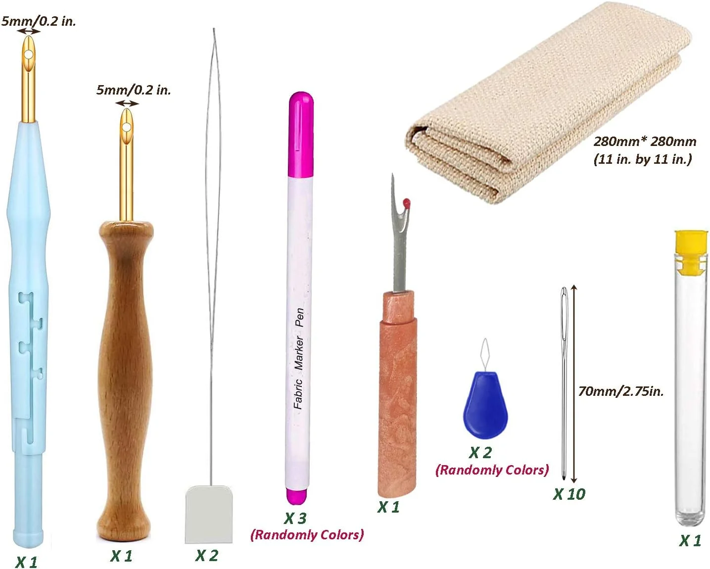 ست 21 عددی سوزن پانچ گلدوزی محور Y، شامل سوزن پانچ نخ فرش قابل تنظیم، قلم گلدوزی دسته چوبی، قلم های علامت گذاری پارچه، پارچه سوزن پانچ برای نخ گلدوزی و مبتدیان دوخت ضربدری