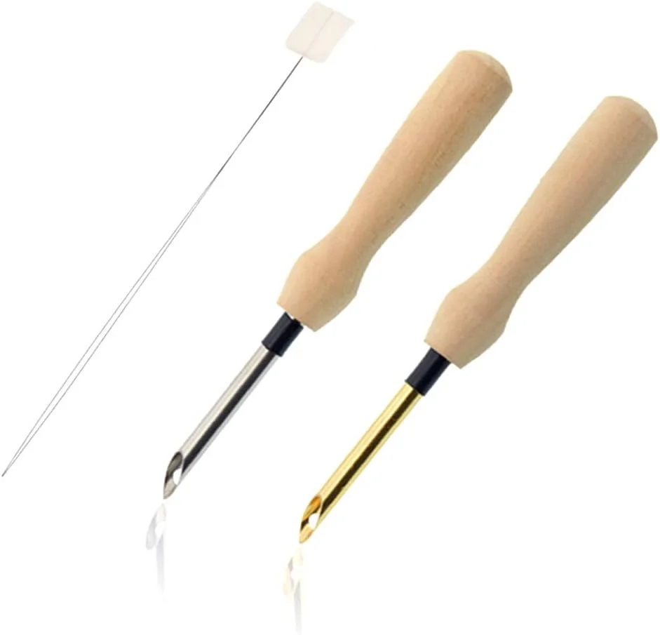 XIXILINRUIYUN ست قلم سوزن گلدوزی 2 عددی و نخ‌کن، قلم گلدوزی دسته چوبی، ابزار بافندگی سوزن پانچ گلدوزی خیاطی برای تزئینات تکه دوزی و دوخت صنایع دستی DIY