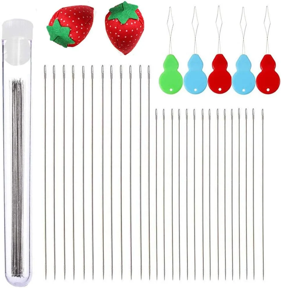 XFUYI مجموعه 47 عددی سوزن مهره دوزی، بسیار ظریف، نازک، بلند و مستقیم برای ساخت جواهرات به همراه سوزن نخ کن، کوسن سوزن دوزی، استیل ضد زنگ XFUYI مجموعه 47 عددی سوزن مهره دوزی، بسیار ظریف، نازک، بلند و مستقیم برای ساخت جواهرات به همراه سوزن نخ کن، کوسن سوزن دوزی، استیل ضد زنگ