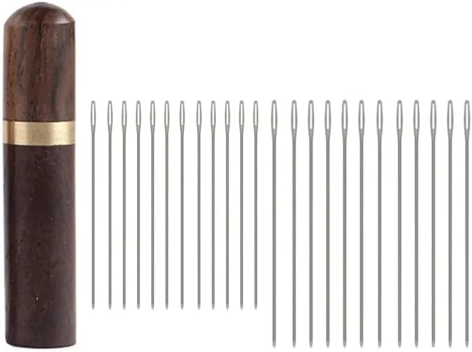 سوزنهای چرمدوزی WUTA با جعبه سوزن چوبی مشکی، 24 عدد سوزن نوک گرد با چشمی بزرگ، سوزنهای خیاطی استیل ضد زنگ برای دوخت دستی، صنایع دستی چرمی (S+L) سوزنهای چرمدوزی WUTA با جعبه سوزن چوبی مشکی، 24 عدد سوزن نوک گرد با چشمی بزرگ، سوزنهای خیاطی استیل ضد زنگ برای دوخت دستی، صنایع دستی چرمی (S+L)