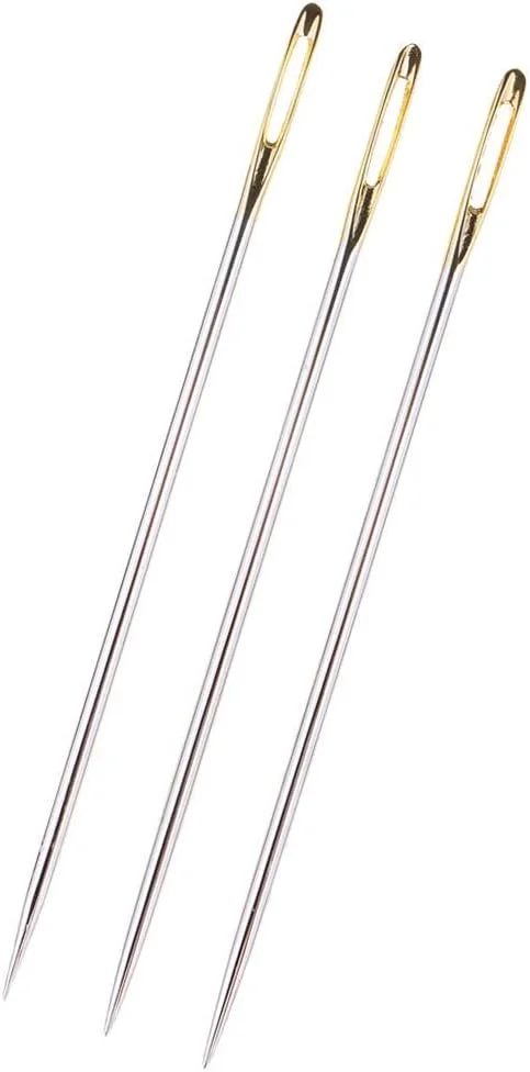 3 عدد سوزن خیاطی 69 میلی متری خود نخ کننده با چشمی بزرگ برای صنایع دستی و گلدوزی