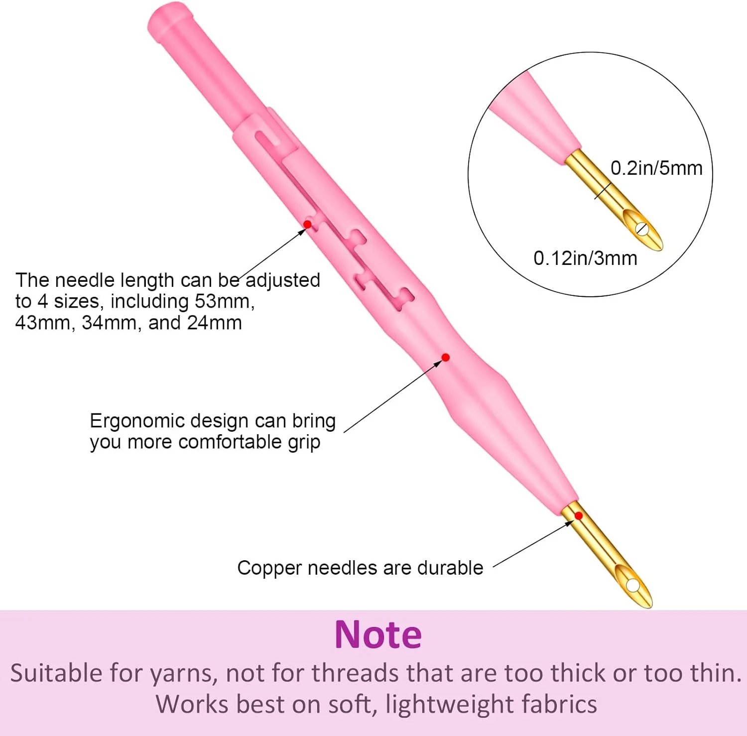 WILLBOND 17 تکه کیت سوزن پانچ قابل تنظیم، ابزار سوزن پانچ شامل دسته چوبی، کیت قلم گلدوزی برای تزئینات صنایع دستی DIY و هدایا برای مبتدیان بزرگسال (صورتی، بنفش)