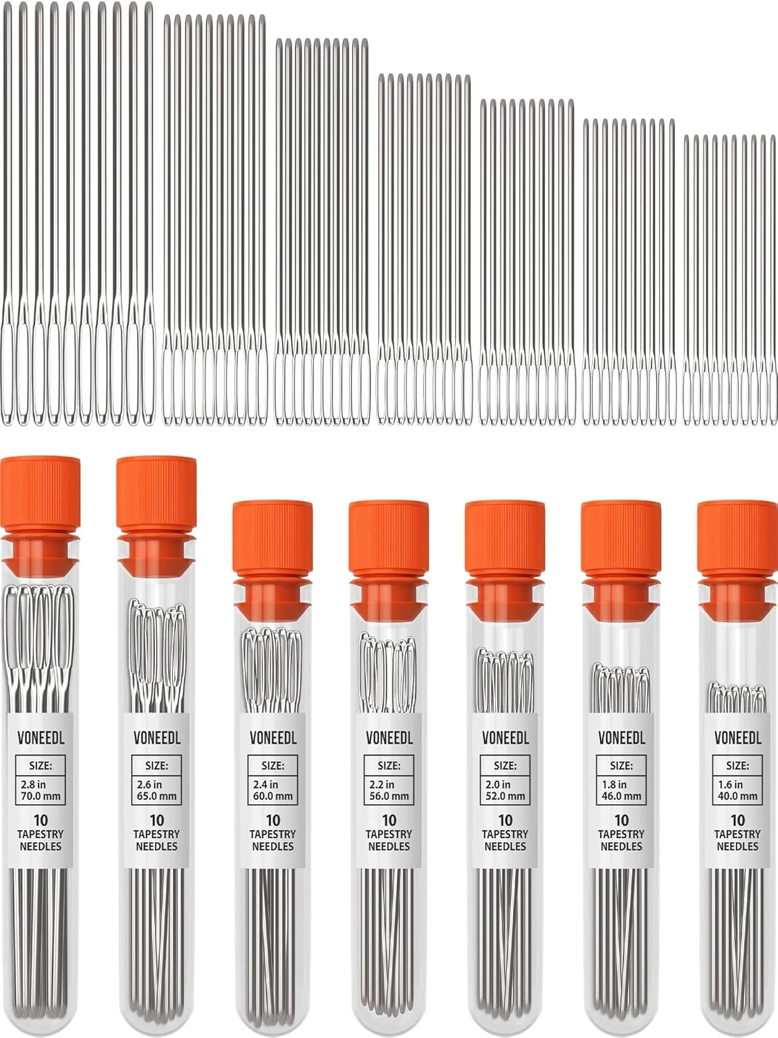 سوزن های کوبلن سر گرد چشم بزرگ VONEEDL (بسته 70 عددی) - 7 سایز با 7 لوله نگهداری - استیل ضد زنگ - ایده آل برای رفو، گلدوزی، شماره دوزی، کاردستی، بافندگی، نساجی و DIY سوزن های کوبلن سر گرد چشم بزرگ VONEEDL (بسته 70 عددی) - 7 سایز با 7 لوله نگهداری - استیل ضد زنگ - ایده آل برای رفو، گلدوزی، شماره دوزی، کاردستی، بافندگی، نساجی و DIY
