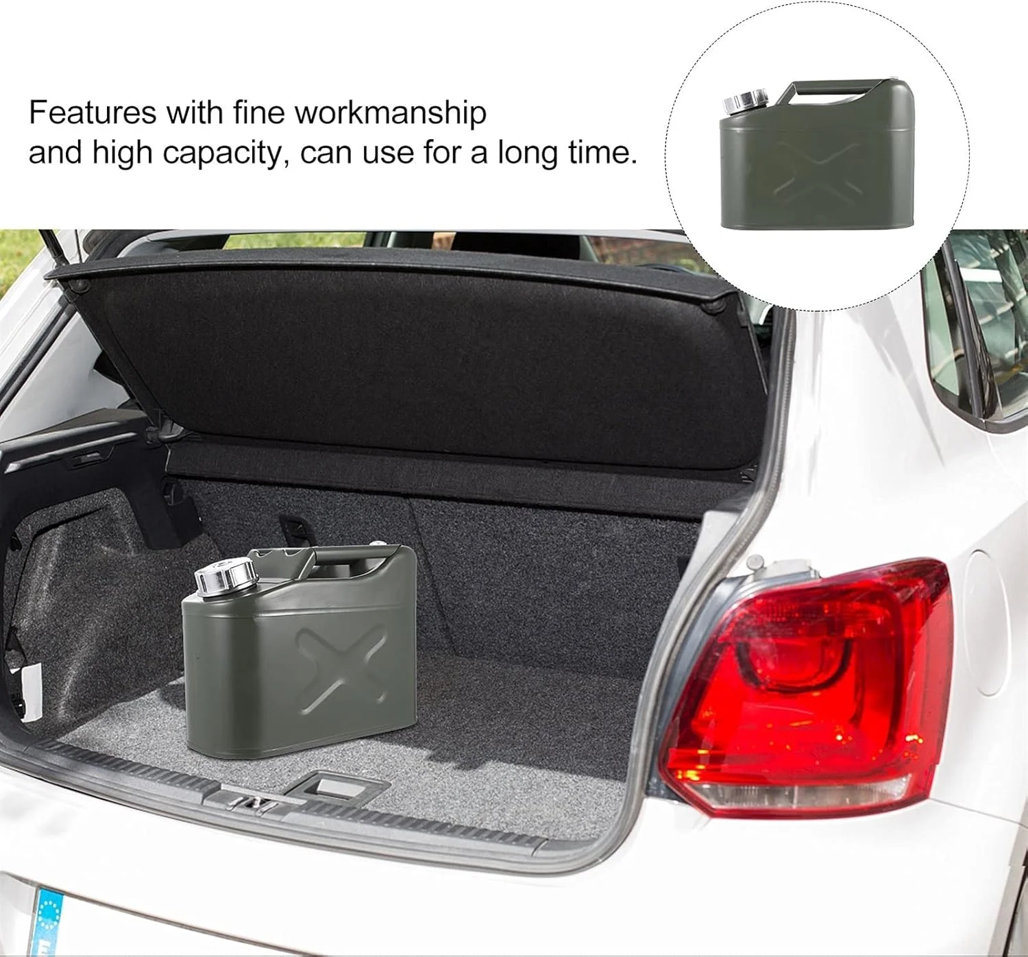 باک بنزین XHGRQAS با ظرفیت 5 لیتر، رنگ سبز، مناسب خودرو، بشکه روغن یدکی، ضد الکتریسیته ساکن، قابل حمل، عمودی، ضخیم شده، قوطی بنزین حلبی، مخزن سوخت، گالن بنزین