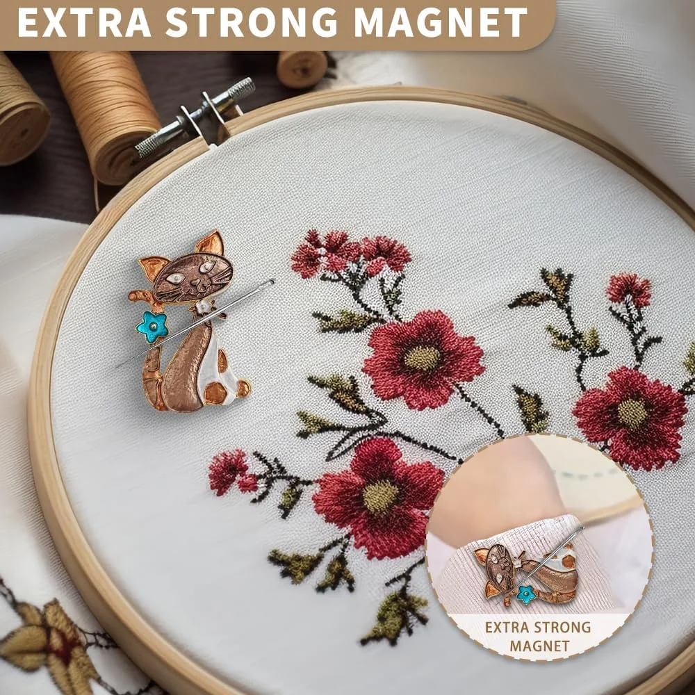 نگهدارنده سوزن VODOZAVA، نگهدارنده سوزن مغناطیسی، لوازم جانبی گلدوزی مغناطیسی (طرح گربه)