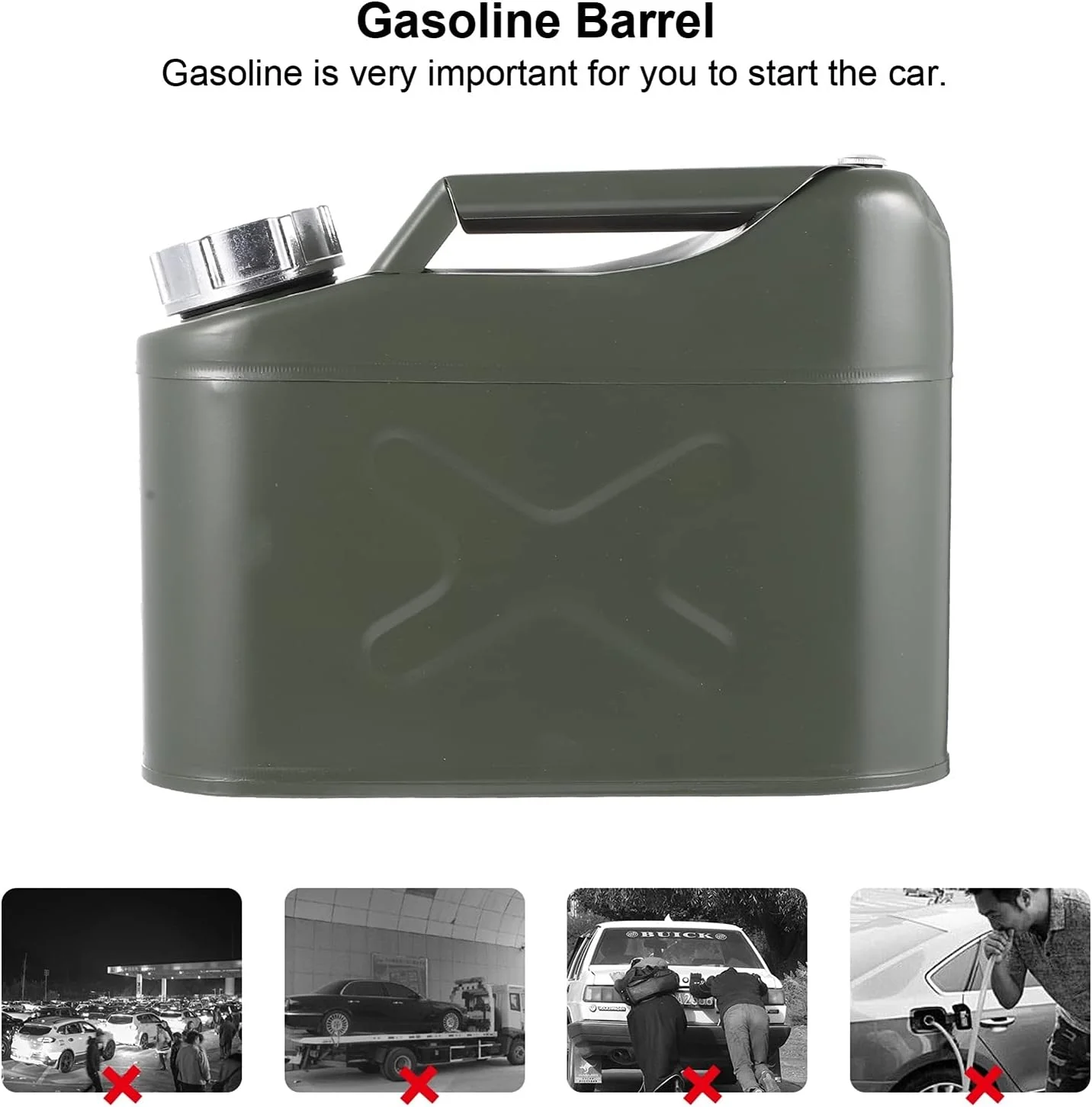 باک بنزین XHGRQAS با ظرفیت 5 لیتر، رنگ سبز، مناسب خودرو، بشکه روغن یدکی، ضد الکتریسیته ساکن، قابل حمل، عمودی، ضخیم شده، قوطی بنزین حلبی، مخزن سوخت، گالن بنزین