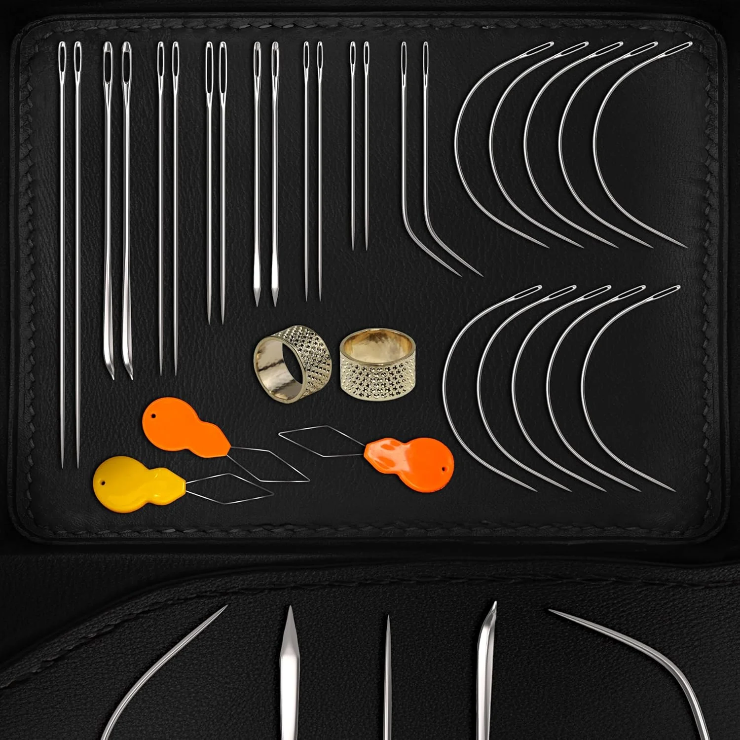 ست سوزن های خیاطی دستی سنگین VONEEDL - 26 سوزن خیاطی دستی مستقیم و منحنی برای اثاثه یا لوازم داخلی، چرم، فرش، تعمیر بوم و صنایع دستی بادبانی