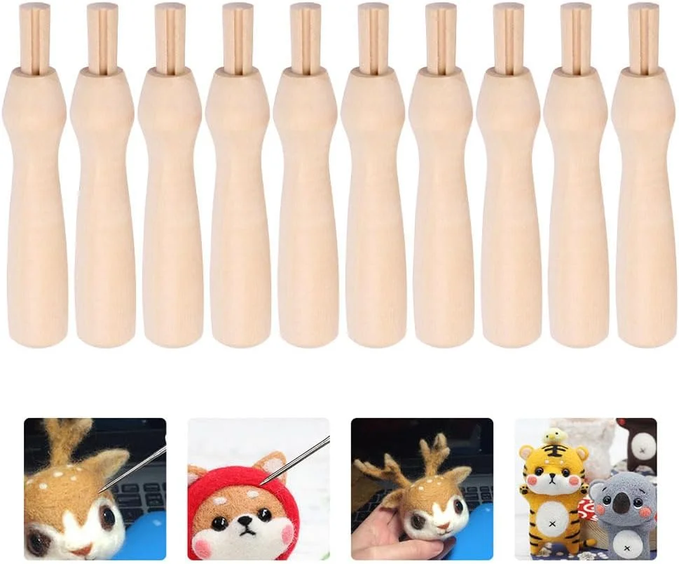 VICASKY 10 عدد دسته چوبی برای سوزن های نمد دوزی، دسته سوزن پانچ، دسته چوبی سوزن پوکر، دسته سوزن گلدوزی، جایگزین برای ابزارهای نمد دوزی سوزنی