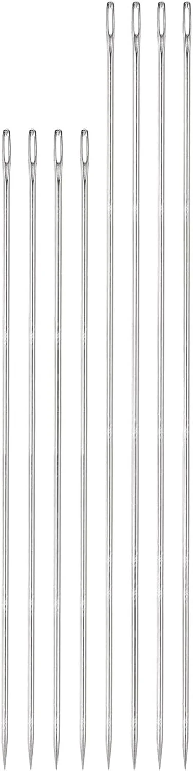 uxcell 4 عدد سوزن روکش دوزی 10/12 اینچی، سوزن های دوخت چشم بزرگ، سوزن های خیاطی دستی مستقیم فولاد ضد زنگ برای مبلمان منزل، چرم، ملیله دوزی، تافتینگ، تسمه، فرش