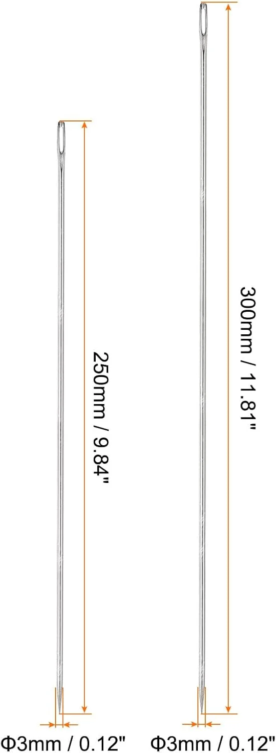 uxcell 4 عدد سوزن روکش دوزی 10/12 اینچی، سوزن های دوخت چشم بزرگ، سوزن های خیاطی دستی مستقیم فولاد ضد زنگ برای مبلمان منزل، چرم، ملیله دوزی، تافتینگ، تسمه، فرش