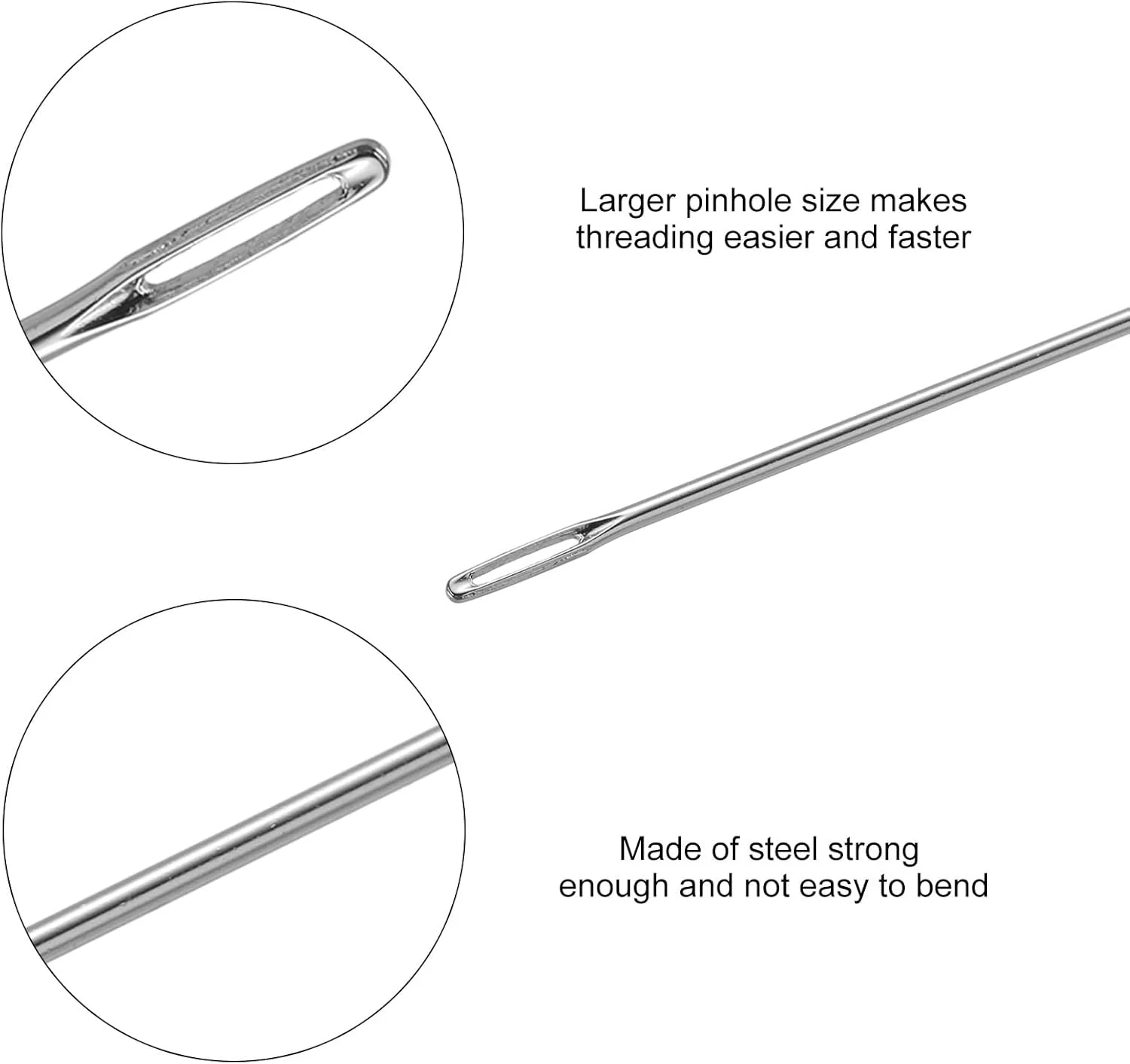 uxcell 25 عدد سوزن خیاطی دستی، طول 2.4 اینچ، سوزن های بخیه چشم بزرگ، سوزن خیاطی فلزی با قابلیت نخ کردن آسان برای خیاطی و تعمیر