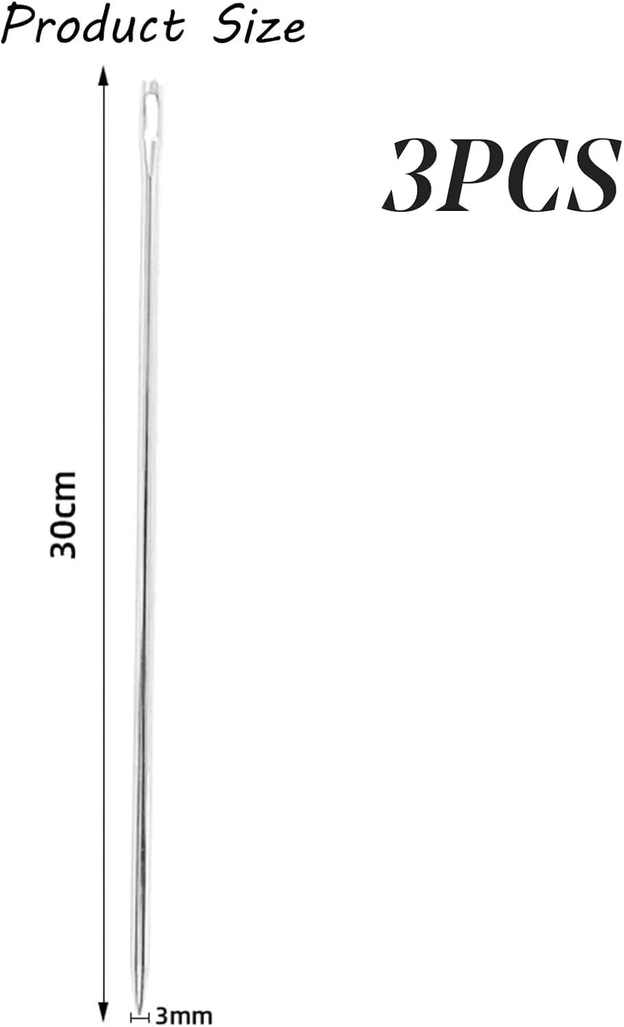 سوزن روکش دوزی، 3 عدد سوزن خیاطی 12 اینچی با چشم بزرگ 3 میلی متری، سوزن رفو ظریف، مناسب برای پروژه های صنایع دستی خیاطی دستی خانگی، عروسک سازی، تافتينگ، سوزن های خیاطی دستی
