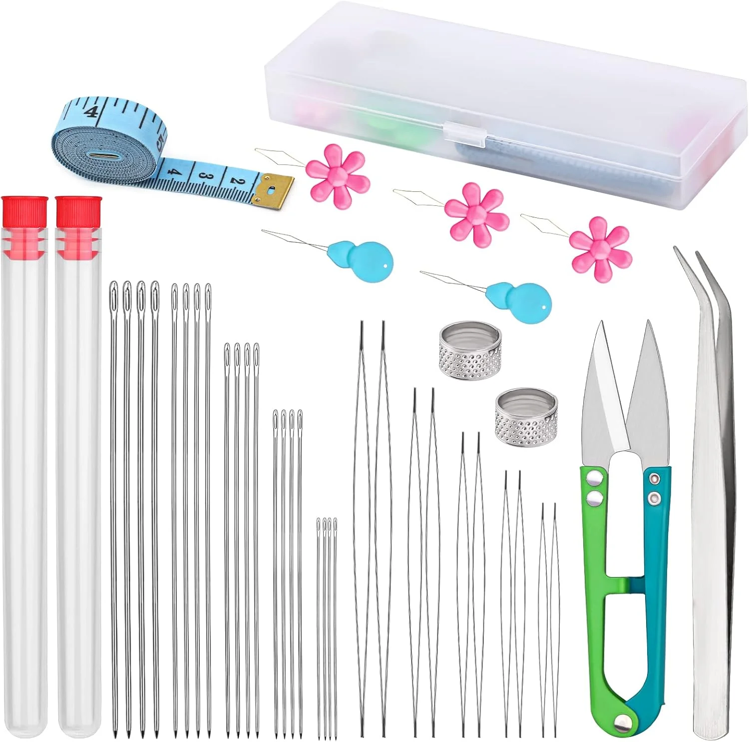 مجموعه 43 عددی سوزن مهره بافی UOOU برای ساخت جواهرات شامل 20 عدد سوزن مهره بافی مستقیم بلند + 10 عدد سوزن مهره بافی چشم بزرگ، مجموعه سوزن برای مهره های دانه ای با جعبه نگهداری، انگشتانه، قیچی نخ مجموعه 43 عددی سوزن مهره بافی UOOU برای ساخت جواهرات شامل 20 عدد سوزن مهره بافی مستقیم بلند + 10 عدد سوزن مهره بافی چشم بزرگ، مجموعه سوزن برای مهره های دانه ای با جعبه نگهداری، انگشتانه، قیچی نخ