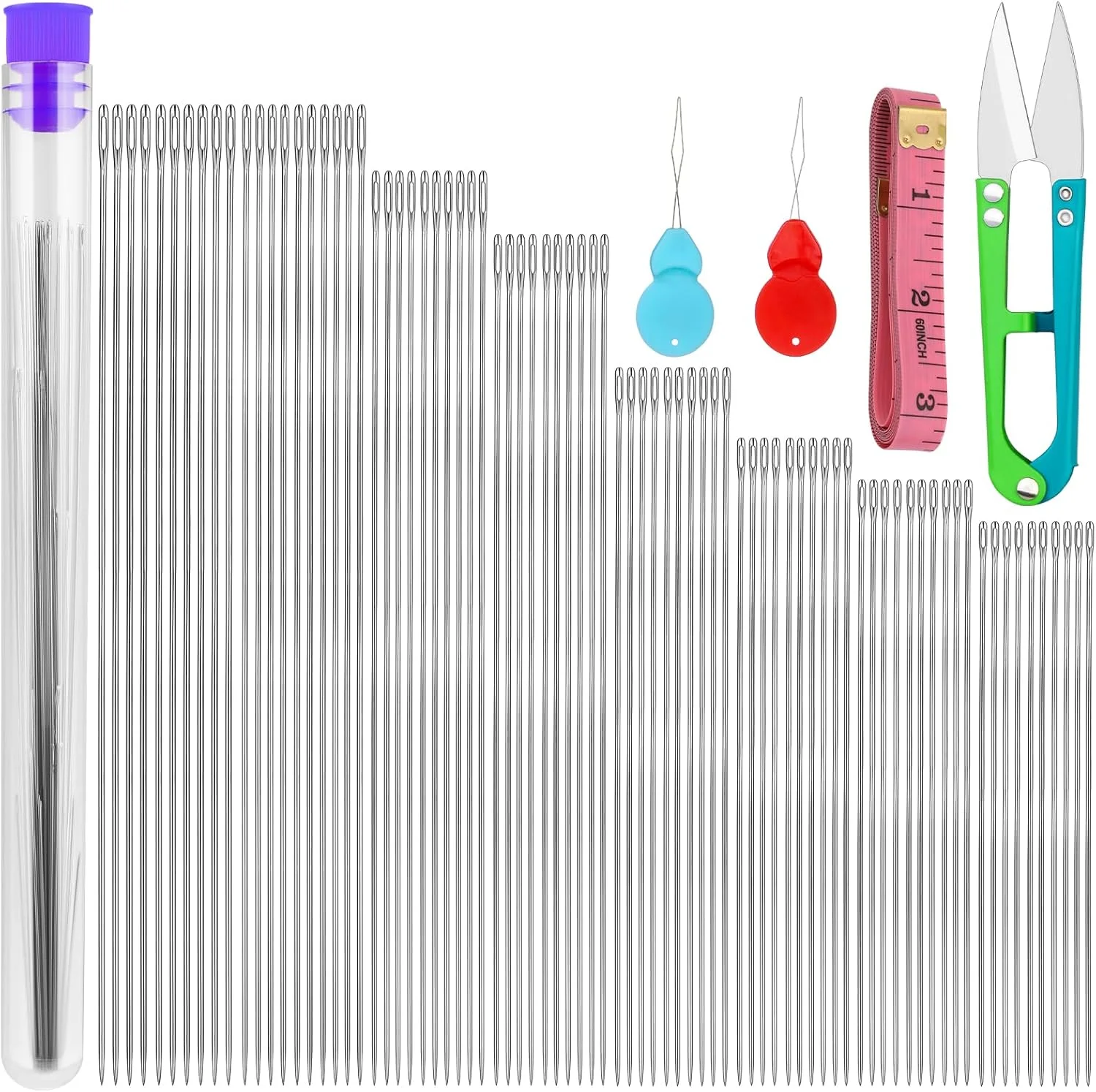 مجموعه سوزن مهره‌بافی UOOU شامل 85 عدد، 8 سایز سوزن‌های بلند و مستقیم نخ مهره‌بافی، سوزن‌های مهره‌دوزی، سوزن برای مهره‌ها برای ساخت جواهرات