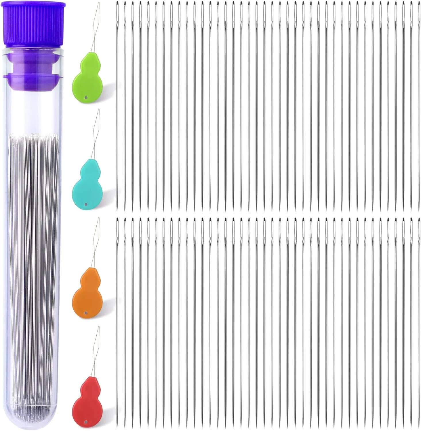 سوزن های مهره دوزی مستقیم UOOU، 150 عددی، سایز 10 (0.45 میلی متر) سوزن های دانه ای با بطری سوزن، سوزن نخ کن، سوزن های مهره دوزی برای ساخت جواهرات