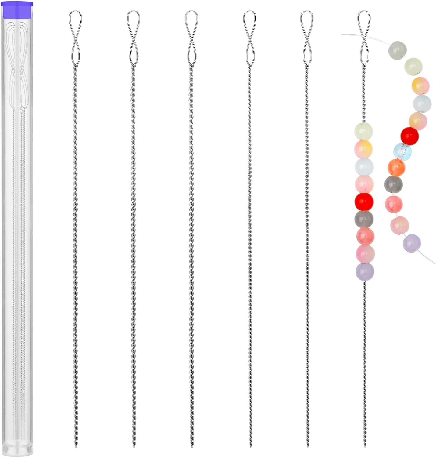 سوزن های مهره دوزی UOOU، 6 عدد سوزن مهره ای چشمی تاشو، سوزن مهره دوزی سیمی پیچ خورده در 2 سایز برای ساخت جواهرات