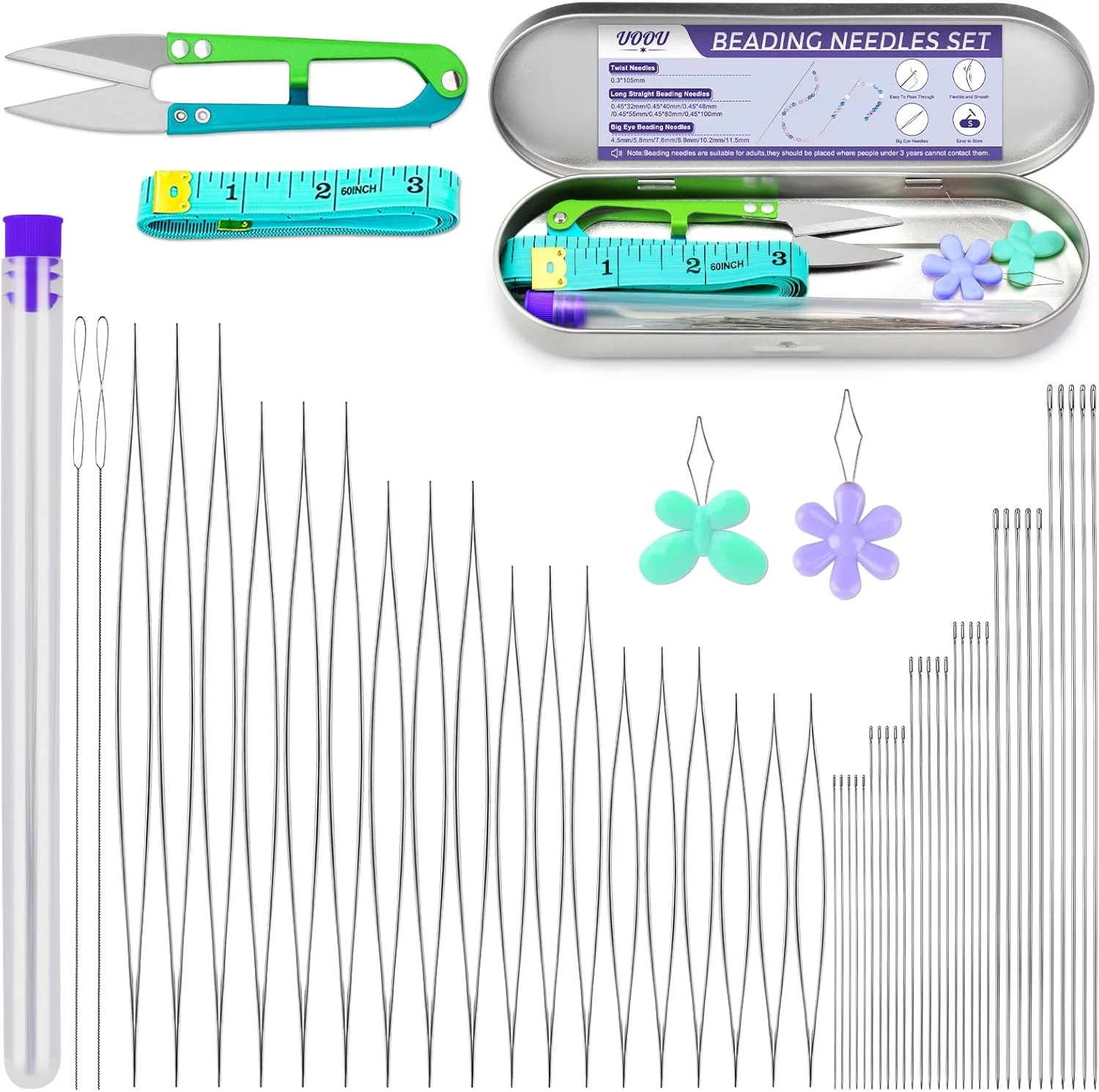 مجموعه سوزن مهرهدوزی UOOU شامل 86 عدد سوزن در 6 سایز مختلف، سوزنهای مهرهدوزی چشمبزرگ، سوزنهای مهرهدوزی بلند و مستقیم، سوزنهای مهرهدوزی پیچدار، سوزن انعطافپذیر برای ساخت جواهرات مجموعه سوزن مهرهدوزی UOOU شامل 86 عدد سوزن در 6 سایز مختلف، سوزنهای مهرهدوزی چشمبزرگ، سوزنهای مهرهدوزی بلند و مستقیم، سوزنهای مهرهدوزی پیچدار، سوزن انعطافپذیر برای ساخت جواهرات