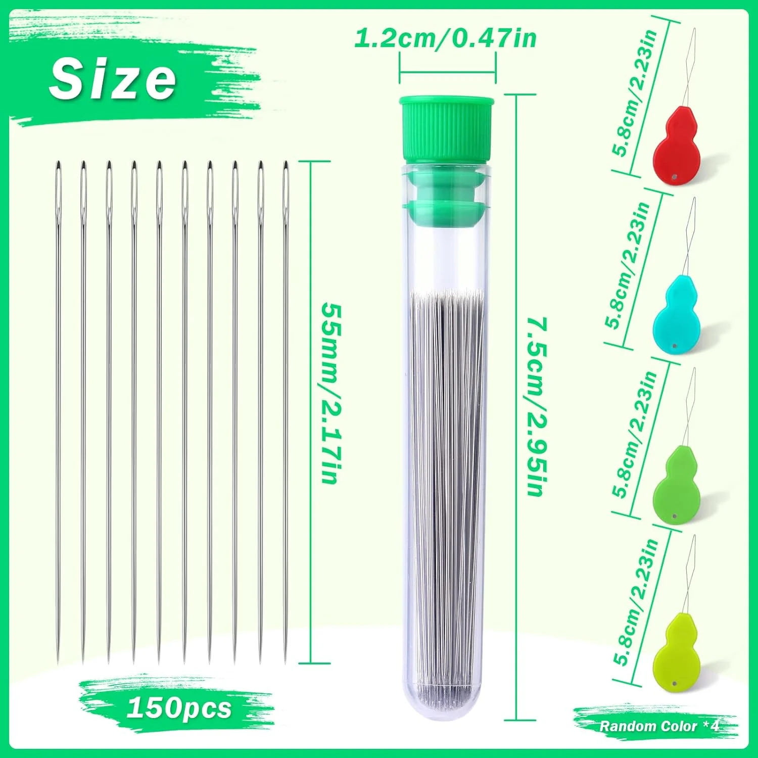 سوزن های مهره دوزی مستقیم UOOU، 150 عددی، سایز 10 (0.45 میلی متر) سوزن های دانه ای با بطری سوزن، سوزن نخ کن، سوزن های مهره دوزی برای ساخت جواهرات