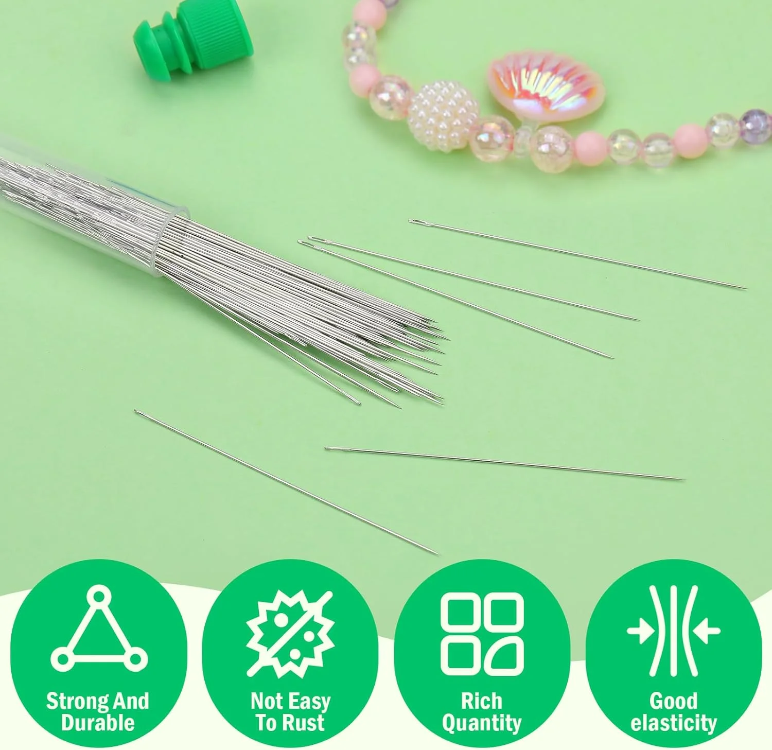 سوزن های مهره دوزی مستقیم UOOU، 150 عددی، سایز 10 (0.45 میلی متر) سوزن های دانه ای با بطری سوزن، سوزن نخ کن، سوزن های مهره دوزی برای ساخت جواهرات