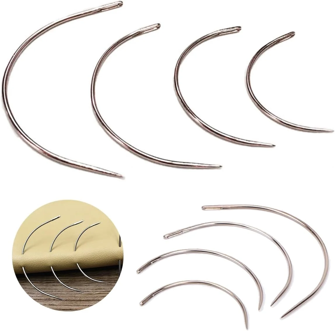 مجموعه سوزن های منحنی TSUOUKL شامل 24 عدد، سوزن های منحنی، سوزن های روکش دوزی، سوزن های زین دوزی، سوزن های منحنی مدل PerüCke C، سوزن های زین گرد، سوزن های چرمی منحنی برای دوخت