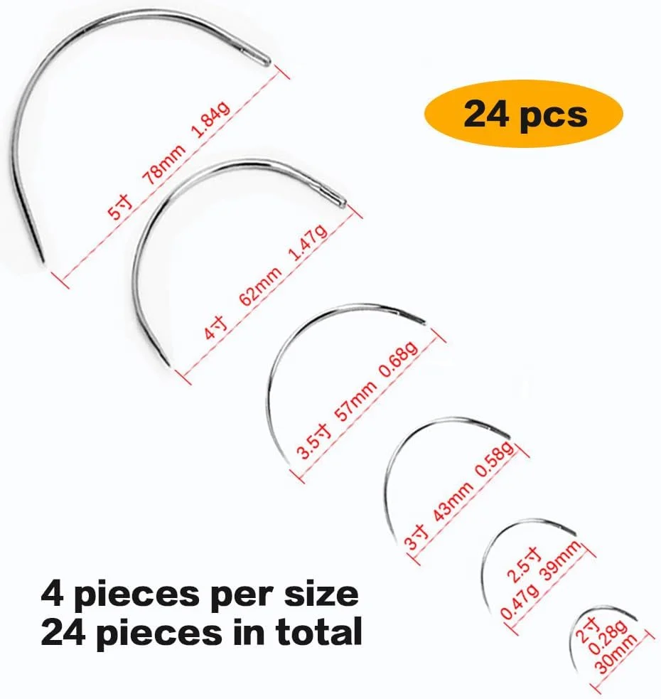 مجموعه سوزن های منحنی TSUOUKL شامل 24 عدد، سوزن های منحنی، سوزن های روکش دوزی، سوزن های زین دوزی، سوزن های منحنی مدل PerüCke C، سوزن های زین گرد، سوزن های چرمی منحنی برای دوخت