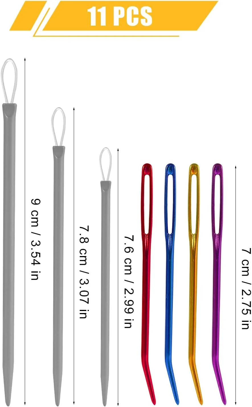 مجموعه سوزن های TOYMIS شامل 11 عدد سوزن خیمه ای با سوراخ های بزرگ، 8 عدد سوزن لحاف دوزی برای ملیله دوزی، 3 عدد سوزن سفید برای بافتنی، سوزن های جوش داده شده برای مکرومه بافی برای کارهای DIY (رنگی)