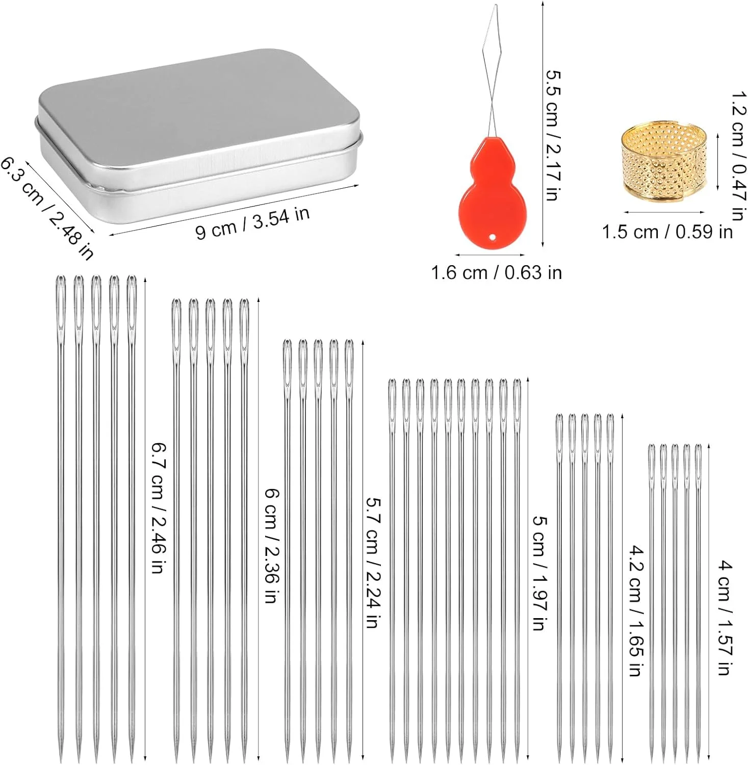 ست سوزن خیاطی 42 عددی، سوزن های خیاطی دستی با چشم بزرگ، سوزن های خیاطی خود نخ، سوزن های گلدوزی استیل ضد زنگ با نخ کن، سوزن های لحاف دوزی برای کاردستی دستی
