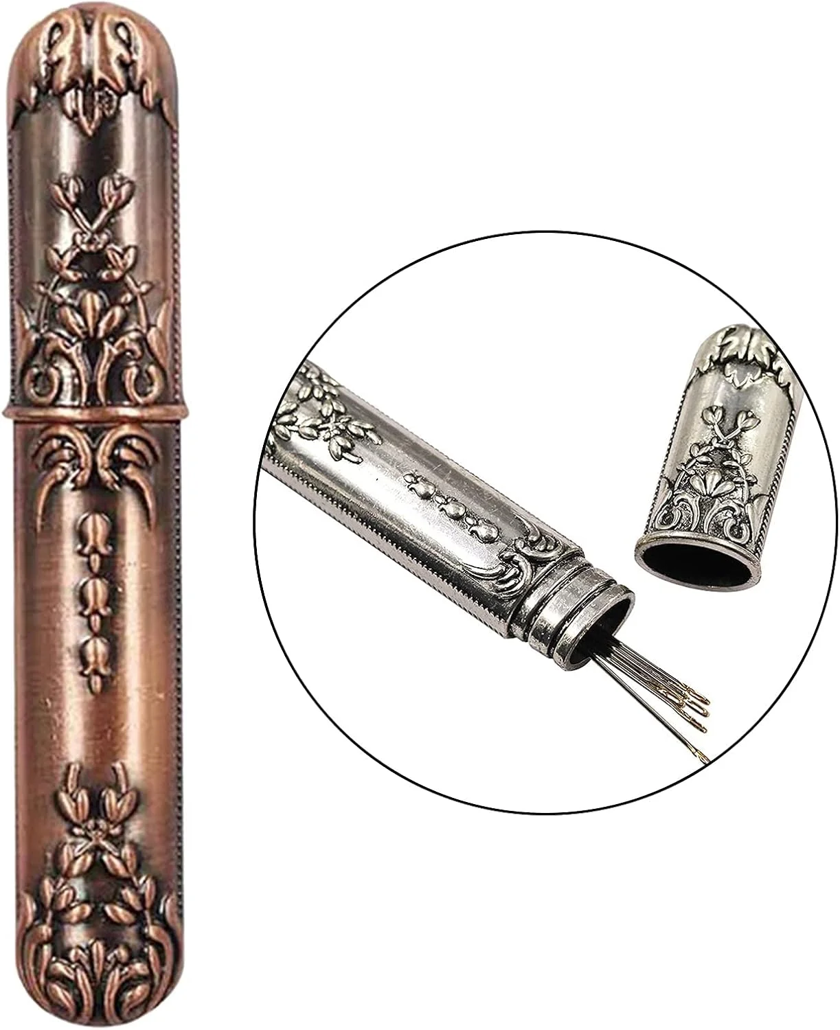 سوزن های خود نخ، سوزن گلدوزی چشم بزرگ سوزن دوزی دستی DIY با سازمان دهنده جعبه سوزن قدیمی - برنز