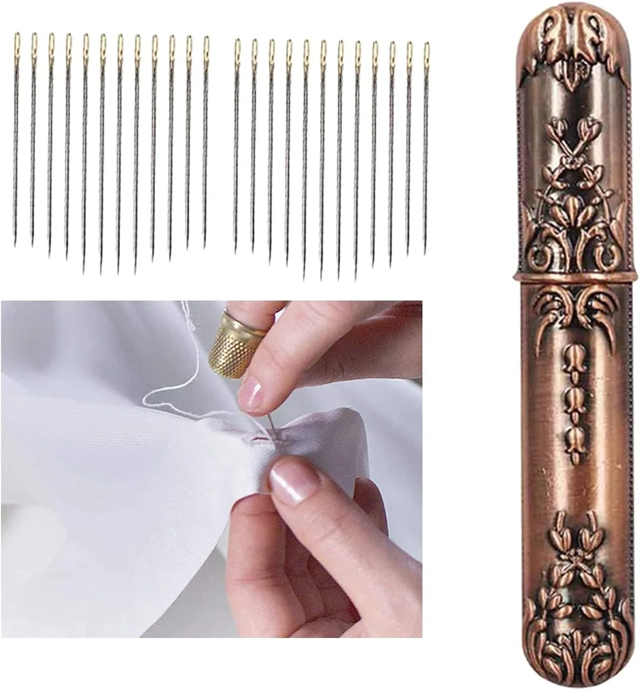 سوزن های خود نخ، سوزن گلدوزی چشم بزرگ سوزن دوزی دستی DIY با سازمان دهنده جعبه سوزن قدیمی - برنزی 24 عددی سوزن های خود نخ، سوزن گلدوزی چشم بزرگ سوزن دوزی دستی DIY با سازمان دهنده جعبه سوزن قدیمی - برنزی 24 عددی