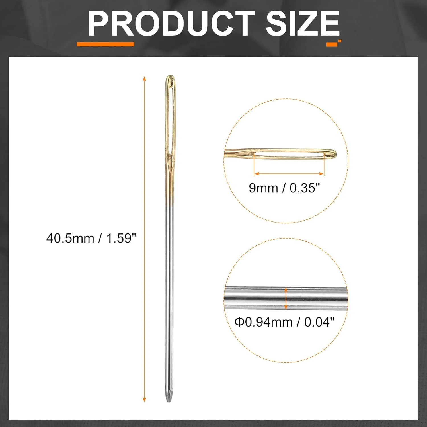 سورسینگ مپ 100 عدد سوزن روکش دوزی قطر 0.94 میلی متر طول 40.5 میلی متر (1.59 اینچ) سوزن های دستی دوخت و دوز چشم بزرگ استیل ضد زنگ برای چرم ملیله دوزی لحاف دوزی، طلایی
