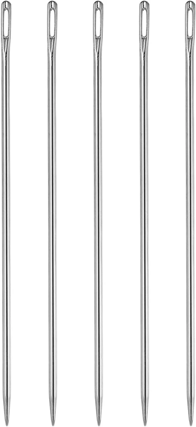 سورسینگ مپ 5 عدد سوزن روکش دوزی قطر 3 میلی متر 150 میلی متر (5.91 اینچ) سوزن های دستی دوخت چشم بزرگ فوق العاده بلند استیل ضد زنگ برای چرم، ملیله دوزی، گلدوزی، تافتینگ، نوار بافی