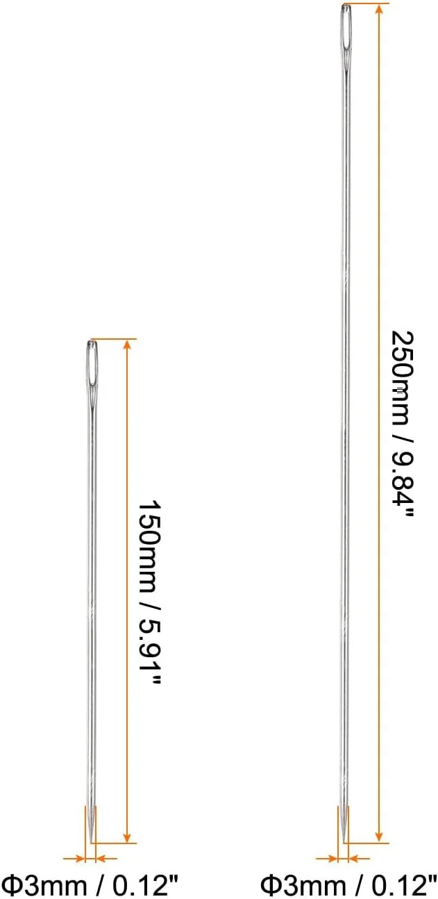 سورسینگ مپ 2 عدد سوزن روکش دوزی چشم بزرگ فوق العاده بلند 6 اینچ، 10 اینچ سوزن های خیاطی سوزن های دستی مستقیم نخ کردن آسان فولاد ضد زنگ برای چرم مبلمان