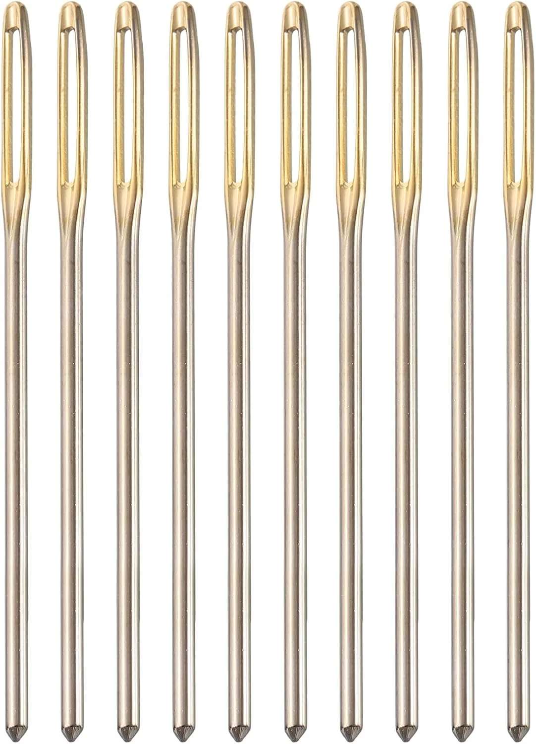 سورسینگ مپ 50 عدد سوزن چشم بزرگ، 2.76 اینچ 2 میلی متر سوزن نخ دوزی آهنی کربن بالا سوزن خیاطی سوزن با نوک گرد برای صنایع دستی هنری خیاطی دستی، طلایی، نقره ای