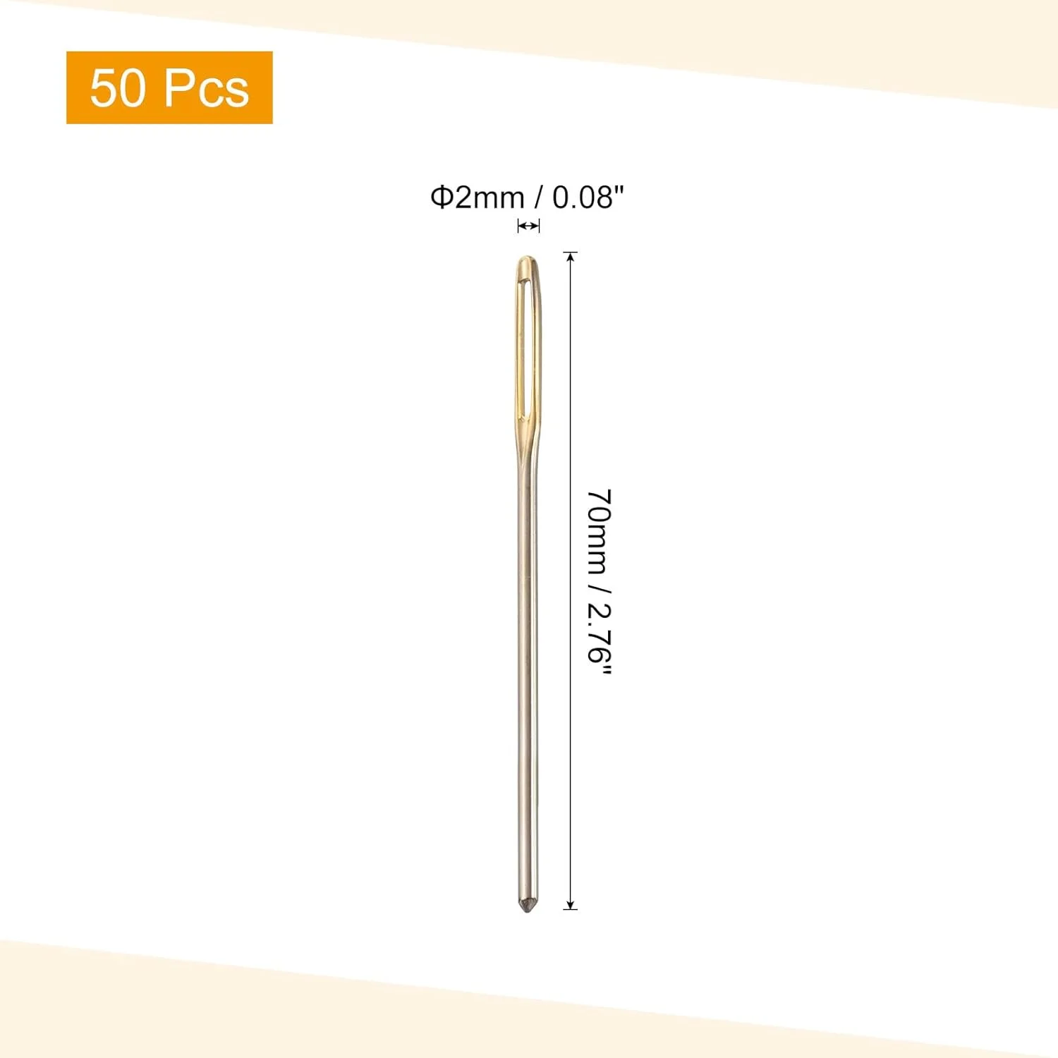 سورسینگ مپ 50 عدد سوزن چشم بزرگ، 2.76 اینچ 2 میلی متر سوزن نخ دوزی آهنی کربن بالا سوزن خیاطی سوزن با نوک گرد برای صنایع دستی هنری خیاطی دستی، طلایی، نقره ای
