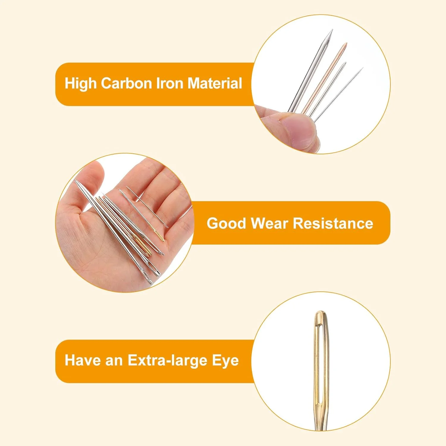 سورسینگ مپ 50 عدد سوزن چشم بزرگ، 2.76 اینچ 2 میلی متر سوزن نخ دوزی آهنی کربن بالا سوزن خیاطی سوزن با نوک گرد برای صنایع دستی هنری خیاطی دستی، طلایی، نقره ای