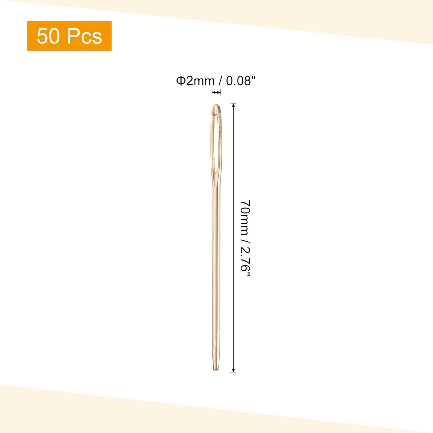 سورسینگ مپ 50 عدد سوزن چشم بزرگ، 2.76 اینچ 2 میلی متر سوزن نخ دوزی آهنی کربن بالا سوزن خیاطی سوزن با نوک گرد برای صنایع دستی هنری خیاطی دستی، رزگلد