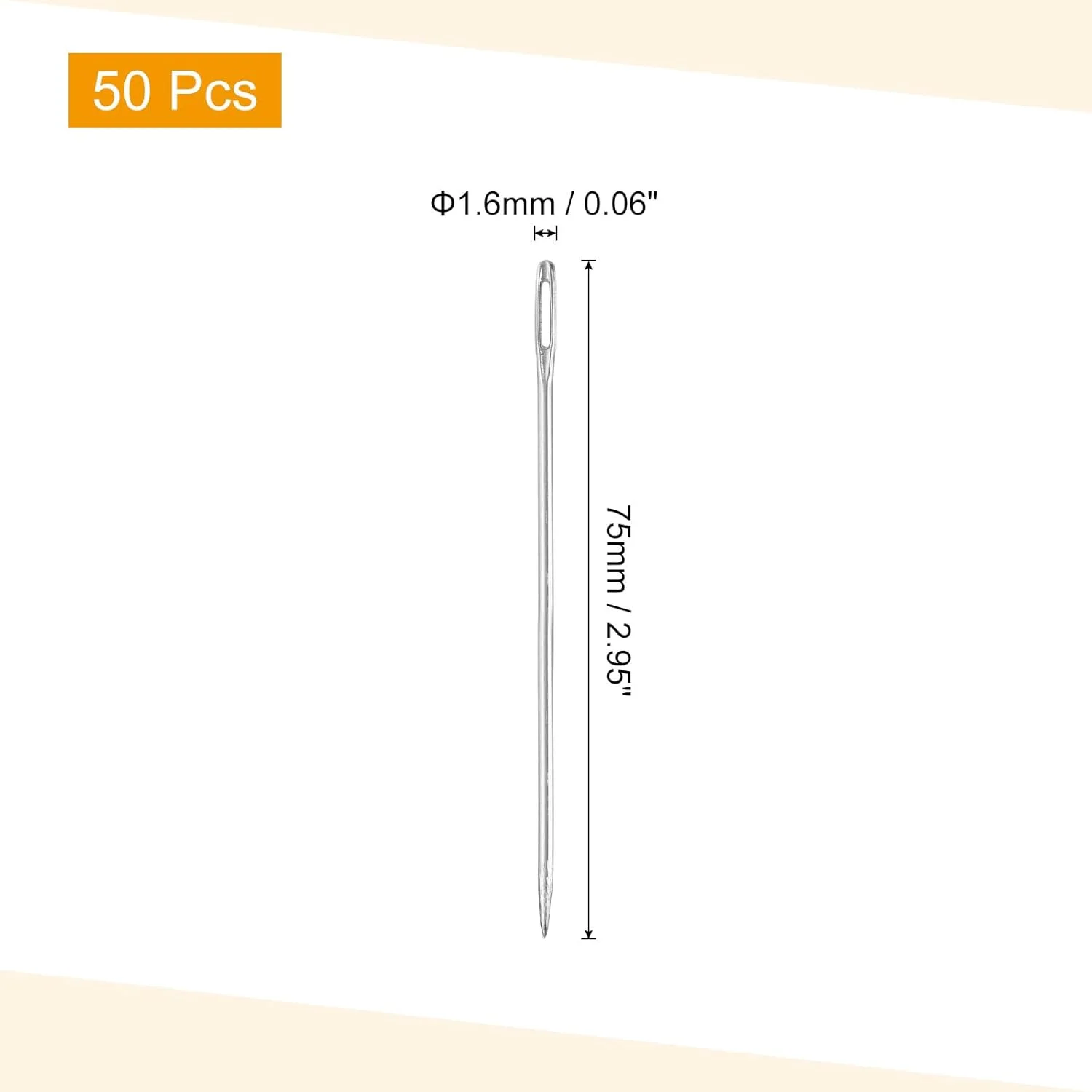 سورسینگ مپ 50 عددی سوزن های چشم بزرگ، 2.95 اینچ 1.6 میلی متر سوزن نخ دوزی آهنی کربن بالا سوزن خیاطی چشم بزرگ سوزن بافندگی برای صنایع دستی هنری خیاطی دستی، نقره ای