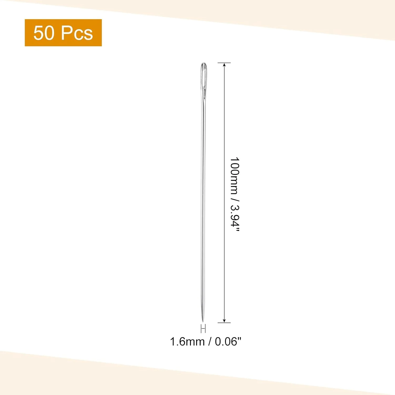 سورسینگ مپ 50 عدد سوزن چشم بزرگ، 3.94 اینچ 1.6 میلی متر سوزن نخ دوزی آهنی کربن بالا سوزن خیاطی چشم بزرگ سوزن بافندگی برای خیاطی دستی صنایع دستی هنری، نقره ای