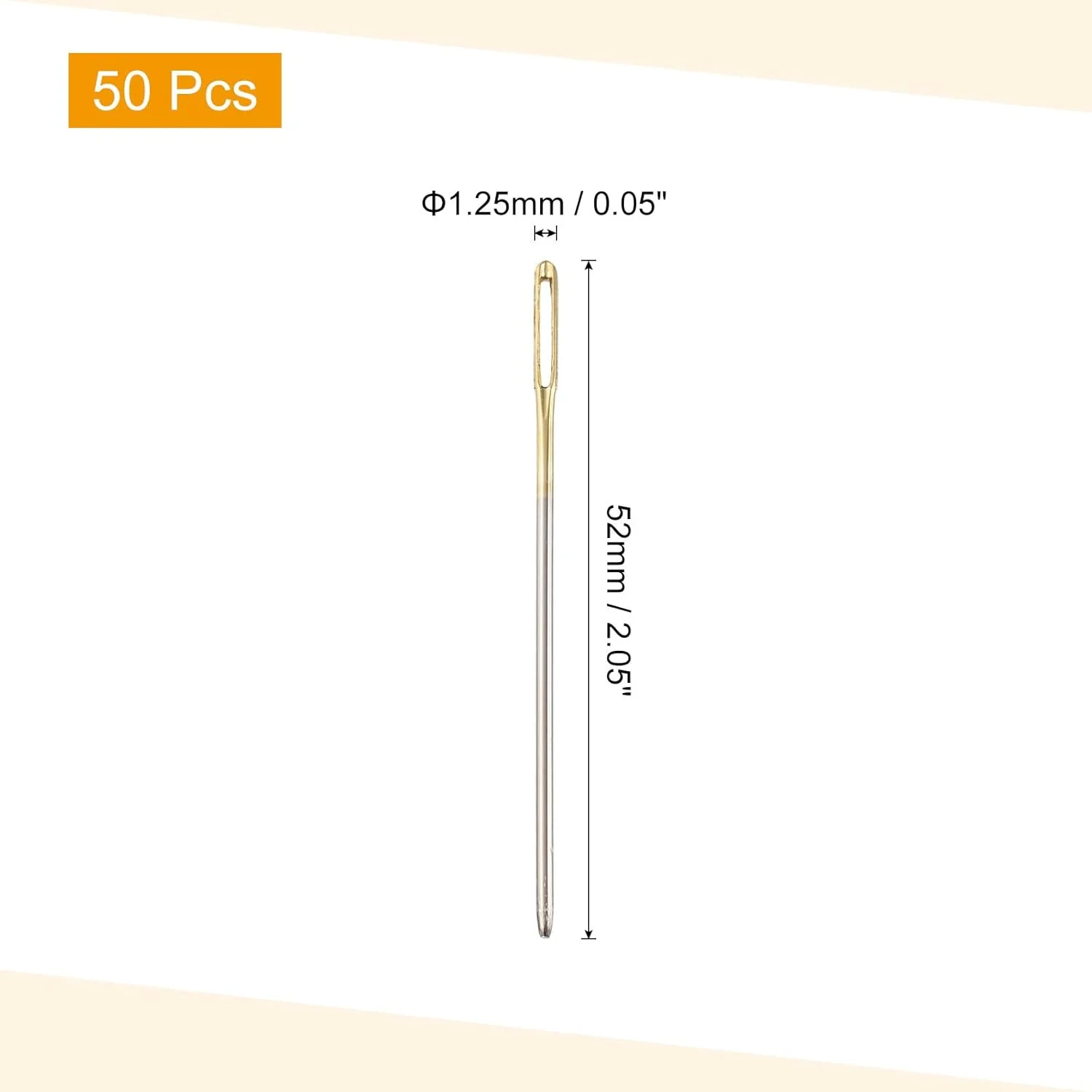 سورسینگ مپ 50 عددی سوزن های چشم بزرگ، 2.05 اینچ 1.25 میلی متر سوزن نخ دوزی آهنی کربن بالا سوزن خیاطی سوزن با نوک کند سوزن بافندگی برای صنایع دستی هنری خیاطی دستی، طلایی، نقره ای