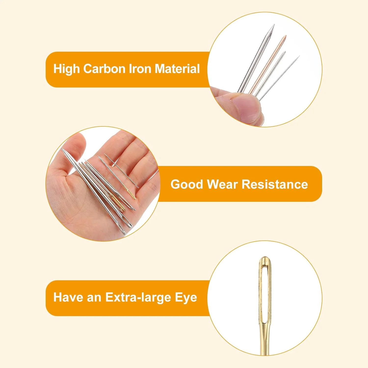 سورسینگ مپ 50 عددی سوزن های چشم بزرگ، 2.05 اینچ 1.25 میلی متر سوزن نخ دوزی آهنی کربن بالا سوزن خیاطی سوزن با نوک کند سوزن بافندگی برای صنایع دستی هنری خیاطی دستی، طلایی، نقره ای