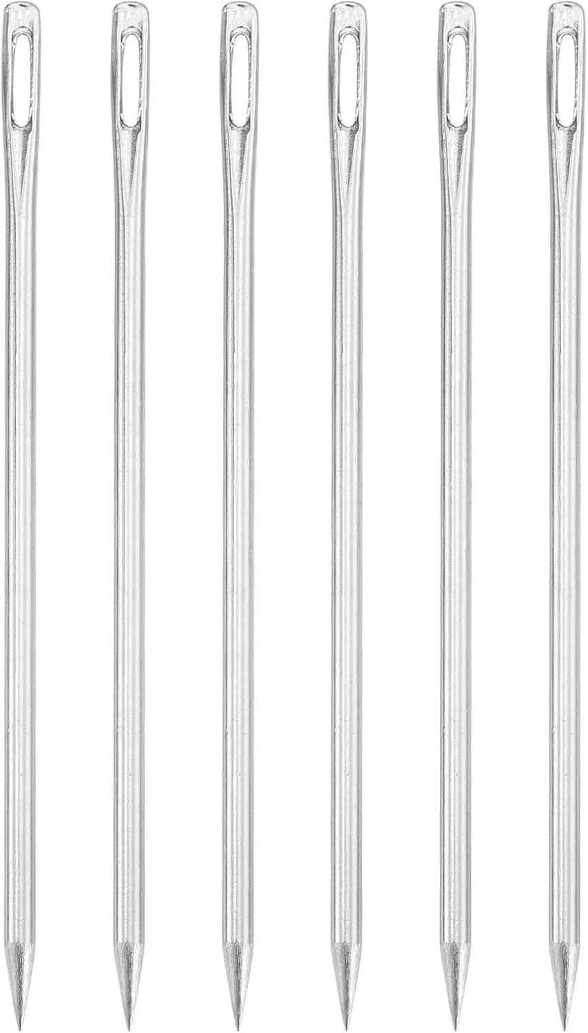 سورسینگ مپ 6 عدد سوزن خیاطی چشم بزرگ، 3.94 اینچ 3 میلی متر سوزن نخ دوزی فولادی سوزن خیاطی چشم بزرگ سوزن بافندگی برای صنایع دستی هنری خیاطی دستی، نقره ای