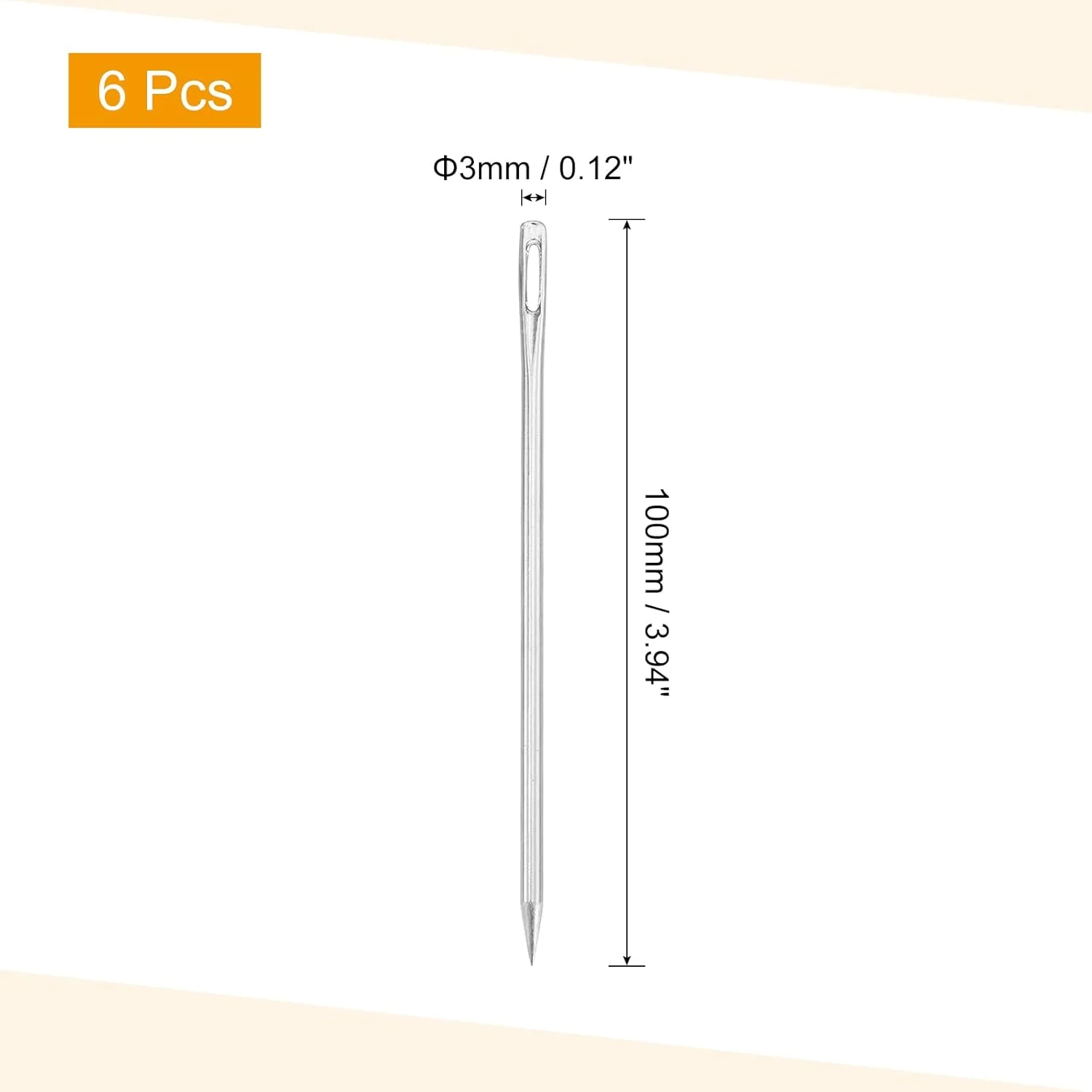 سورسینگ مپ 6 عدد سوزن خیاطی چشم بزرگ، 3.94 اینچ 3 میلی متر سوزن نخ دوزی فولادی سوزن خیاطی چشم بزرگ سوزن بافندگی برای صنایع دستی هنری خیاطی دستی، نقره ای