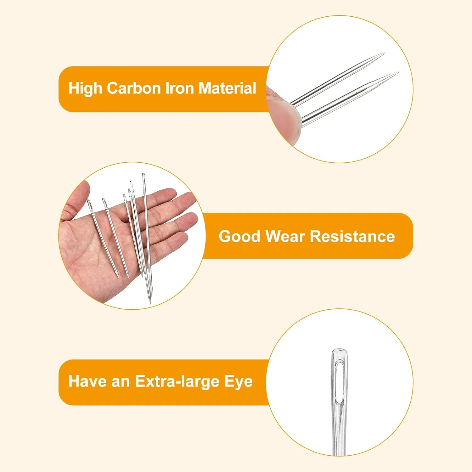 سورسینگ مپ 6 عدد سوزن خیاطی چشم بزرگ، 3.94 اینچ 3 میلی متر سوزن نخ دوزی فولادی سوزن خیاطی چشم بزرگ سوزن بافندگی برای صنایع دستی هنری خیاطی دستی، نقره ای