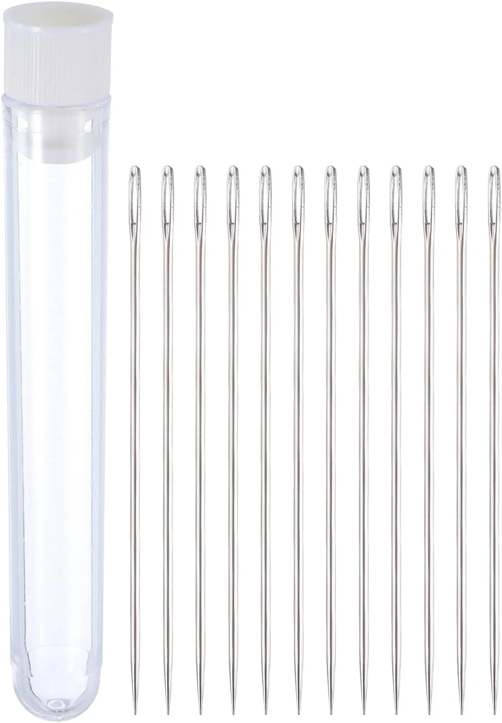 sourcing map 1 ست سوزن چشم بزرگ، سوزن های بافتنی نخ دست ساز 2.36 اینچی سوزن های گلدوزی خیاطی آهن کربن بالا با ذخیره سازی برای صنایع دستی هنری خیاطی دستی، نقره ای، شفاف