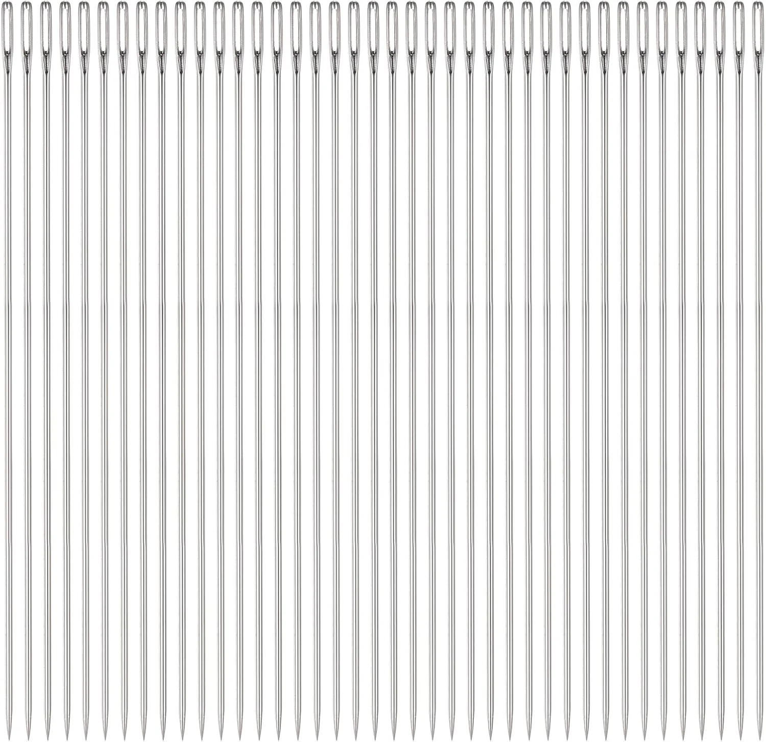 sourcing map 40 عدد سوزن خیاطی چشم بزرگ 15 سانتی متری سوزن چرمی گلدوزی سوزن های دستی بلند و مستقیم با قابلیت نخ کشی آسان استیل ضد زنگ برای رفو