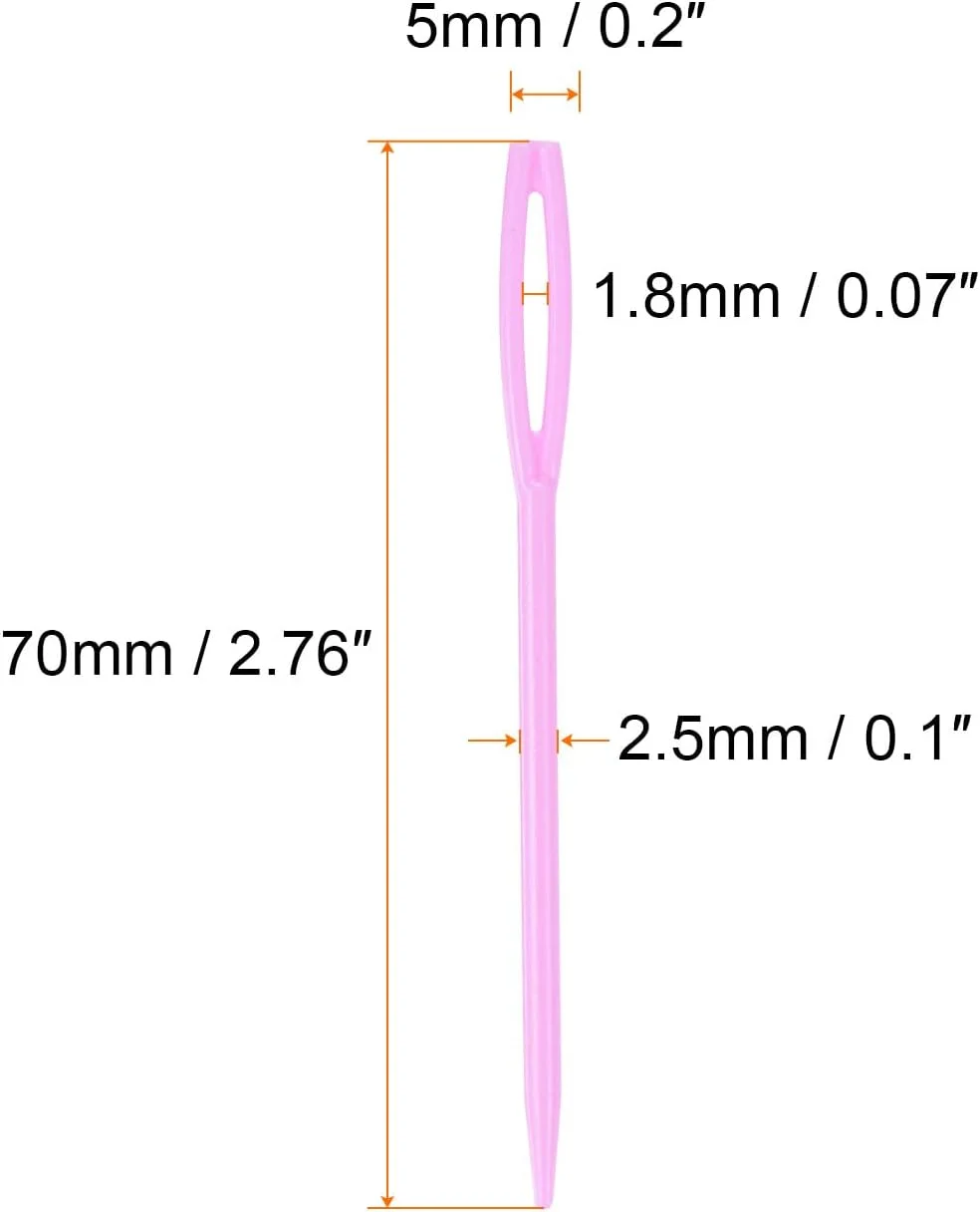 سوزن های پلاستیکی خیاطی sourcing map، 150 عدد، طول 7 سانتی متر، سوزن های ضخیم چشم بزرگ، سوزن های آموزشی برای خیاطی، صنایع دستی دست ساز، لوازم DIY، دوخت، صورتی