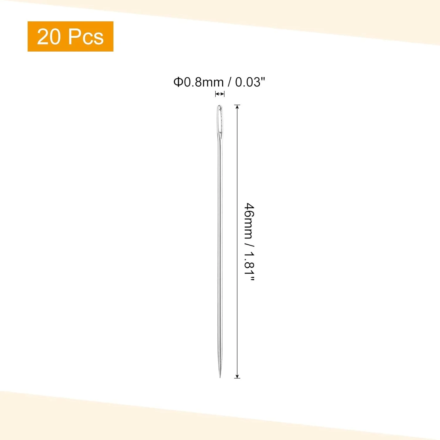 سورسینگ مپ 20 عدد سوزن چشم بزرگ، 1.81 اینچ 0.8 میلی متر سوزن نخ دوزی آهنی کربن بالا سوزن خیاطی چشم بزرگ سوزن بافندگی برای صنایع دستی هنری خیاطی دستی، نقره ای
